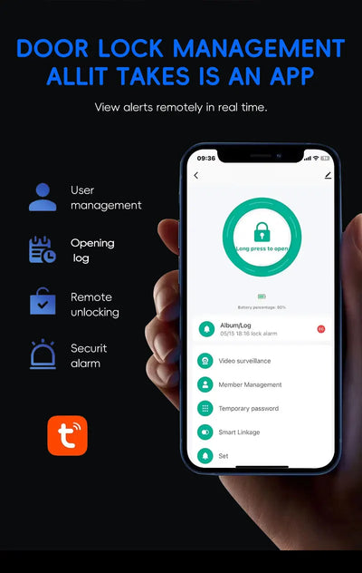 SANKESONG Tuya Smart 3D Face Door Lock Security Camera Monitor Intelligent Fingerprint Password Biometric Dual Battery - LKBA