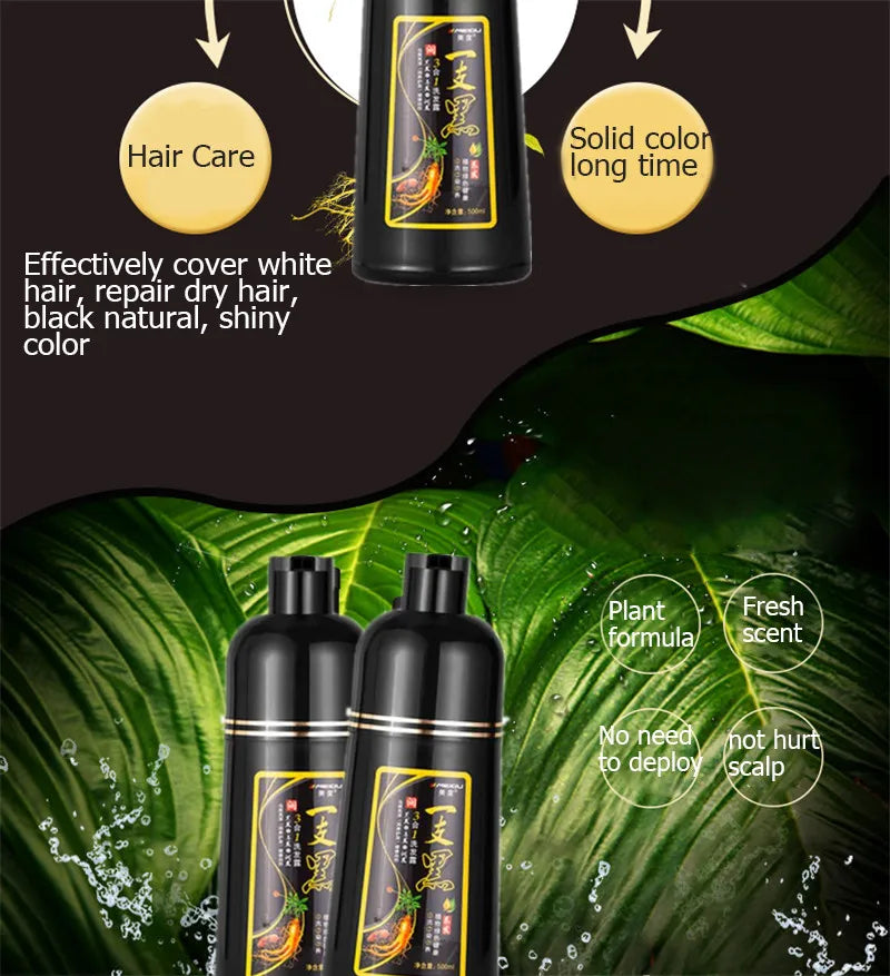 500ML Natural Soft Shiny Brown Golden Cover White Hair Dye Shampoo Wine Red Purple Hair Color Shampoo Black Grey Hair  Men Women - LKBA