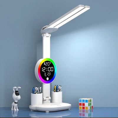 Rechargeable Led Table Lamp for Study Desk Lamp Reading Light Led Night Light with Fan Led Clock Dispaly Reading Desk Light - LKBA