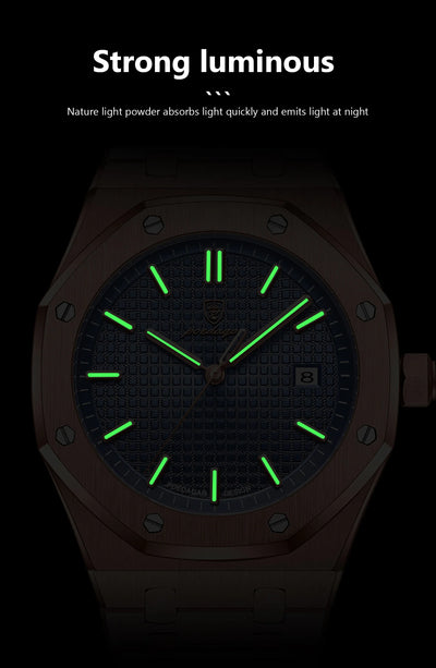 POEDAGAR Luxury Business Man Wristwatch Waterproof Luminous Date Men Watch Stainless Steel Fashion Quartz Watches For Men Reloj - LKBA