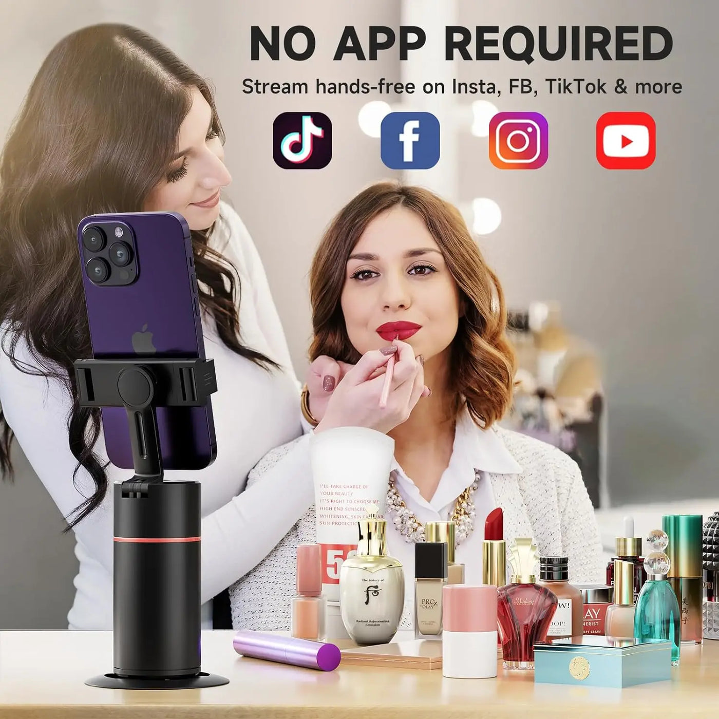 Auto Face Tracking Tripod 360°Rotation, No App, Smart Shooting Phone Holder for Live Video - LKBA