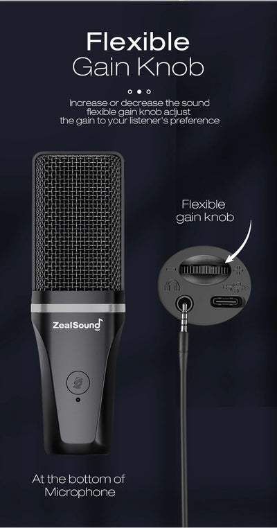 Zealsound RGB USB Condenser Gaming Microphone Computer Professional Mic For PC PS4 PS5 Mac Phone Recording Streaming Podcasting - LKBA