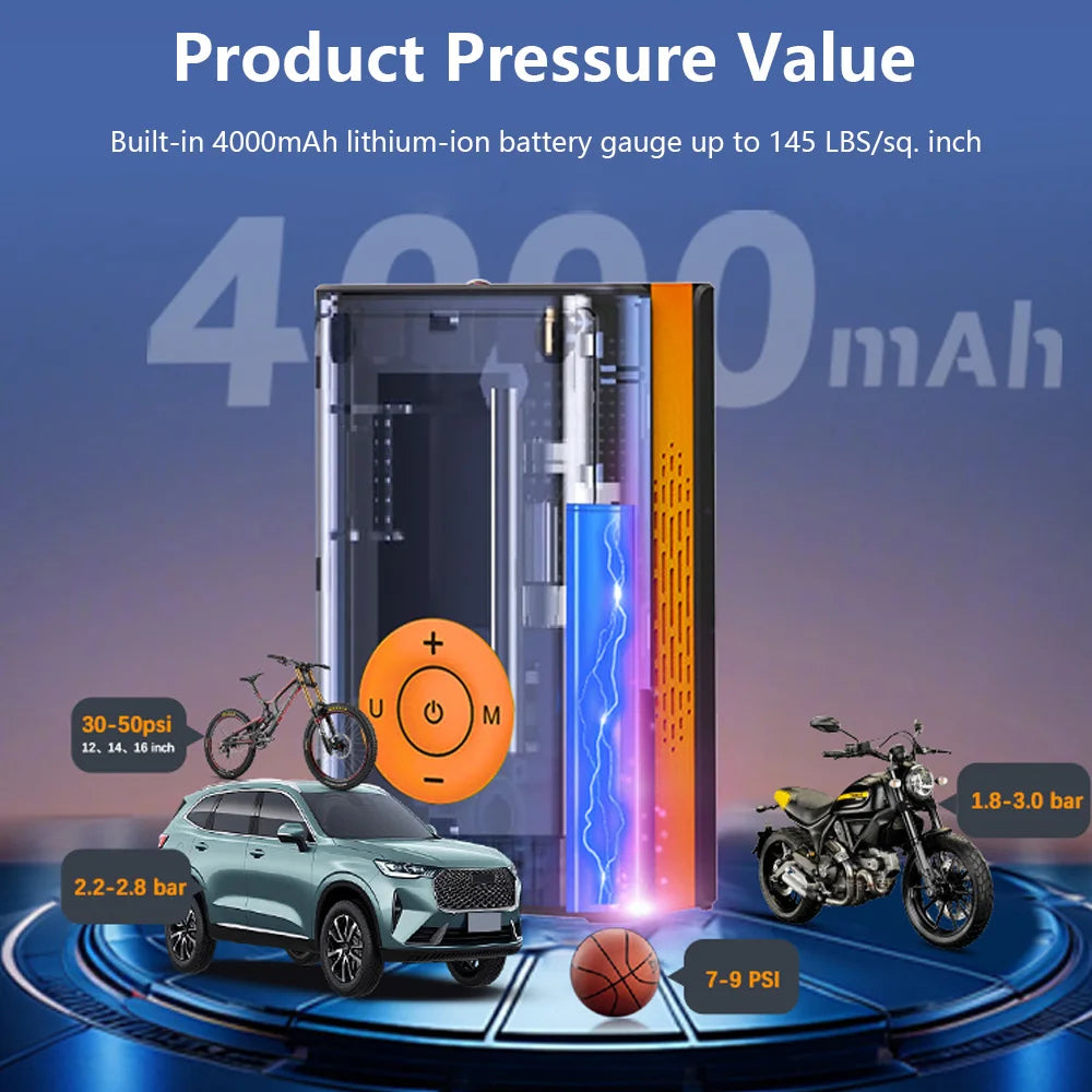 Wireless Car Inflator Pump 19 Cylinder 60CM Extended Air Tube Tire Inflator, Suitable for Cars/Motorcycles - LKBA