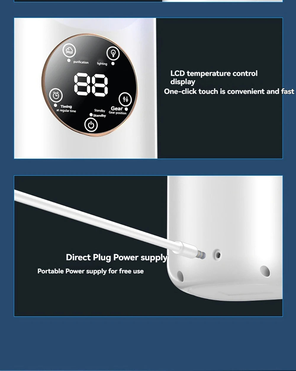 Mini Air Cooler Humidification Cooling USB Silent Timed Air Conditioning Fan Colorful Lights Night Light Led Screen 6 Wind Speed