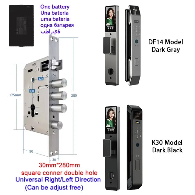 Tuya APP Smart Life APP Control Voice Intercom Smart Lock 3D Face Recognition Fingerprint Password Smart Door Lock with Camera - LKBA