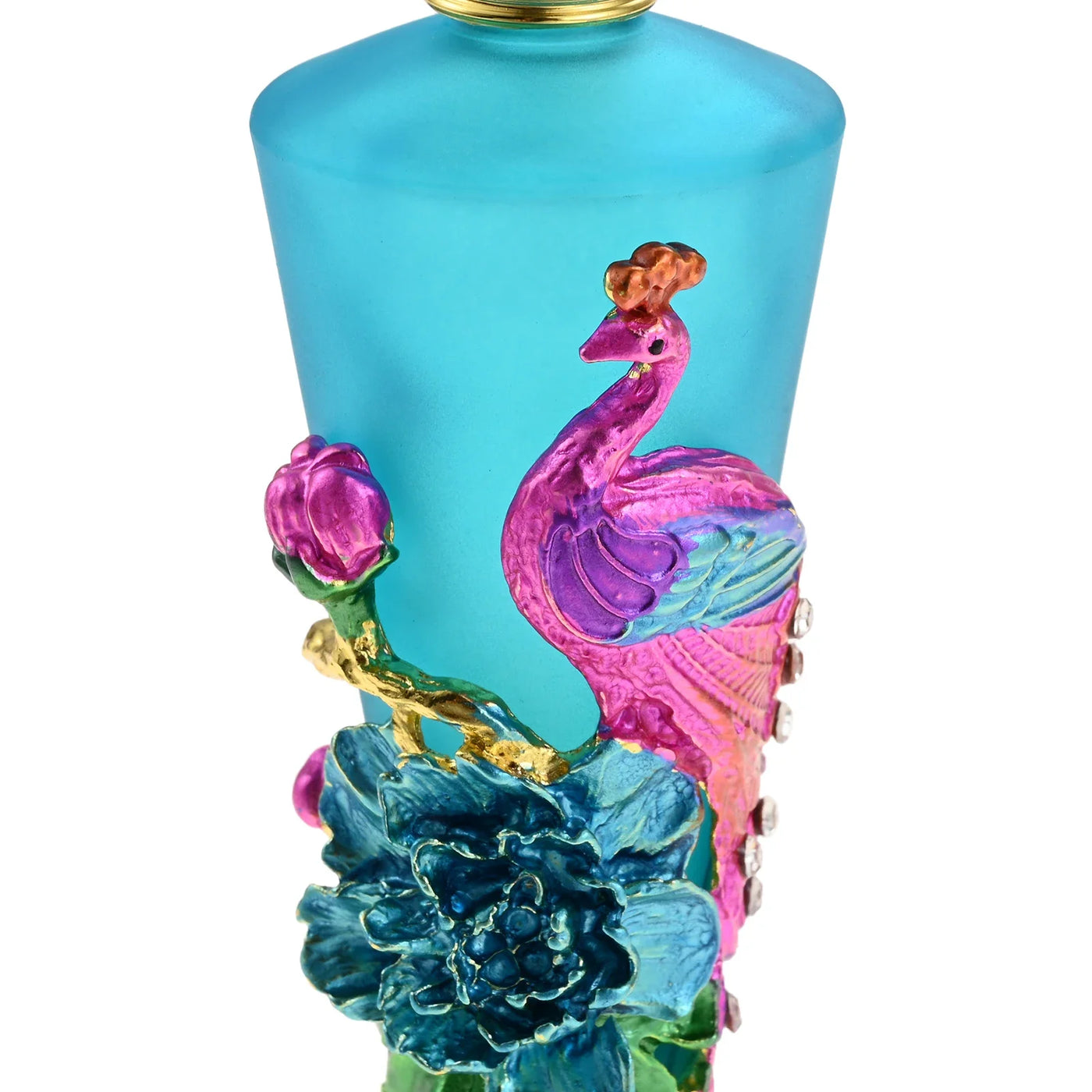 1pc 30ml Perfume Bottle Creative Enamel Peacock Flower Blue Conical Glass Jar Diamond Shape Lid 140mm/5.5" Decor Dressing Table - LKBA