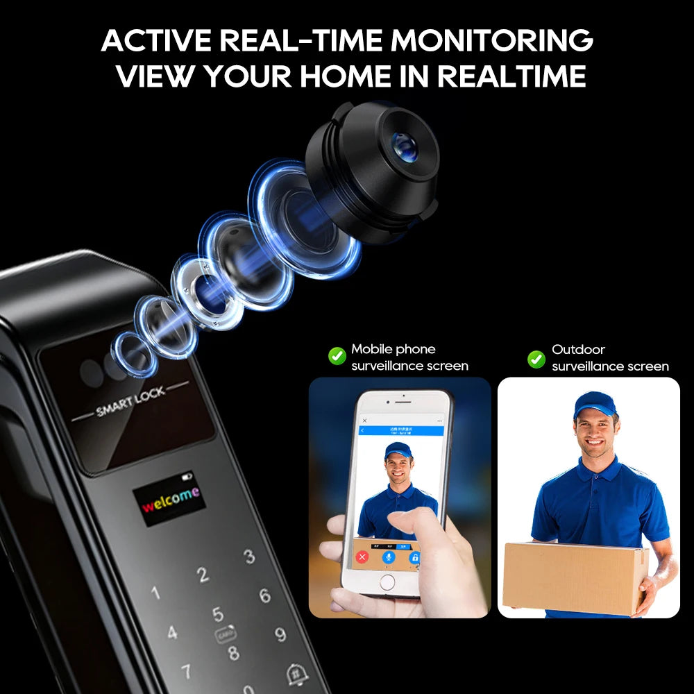 SANKESONG Tuya 3D Face Recognition Smart Lock with Security Camera Digital Electronic Intelligent Fingerprint Lock Dual Battery - LKBA