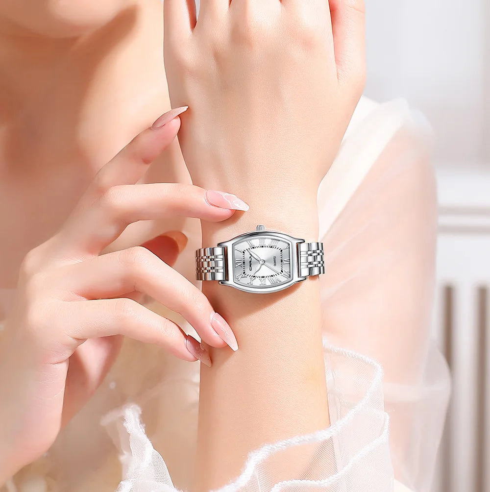 CRRJU Waterproof Women's Square Quartz Dress Watch Ladies Steel Bracelet Wristwatch Relogio Feminin - LKBA