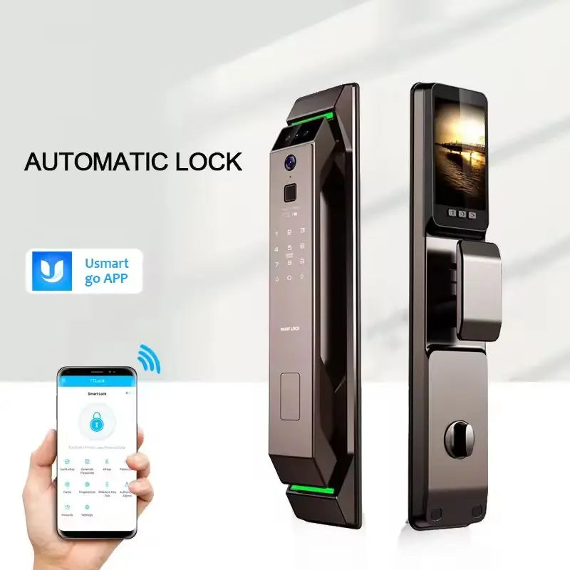Electronic Automatic Smart Door Lock 3D Face Recognition Fingerprint Keyless Password Wi-Fi Camera frid Card Home Lock with Tuya - LKBA