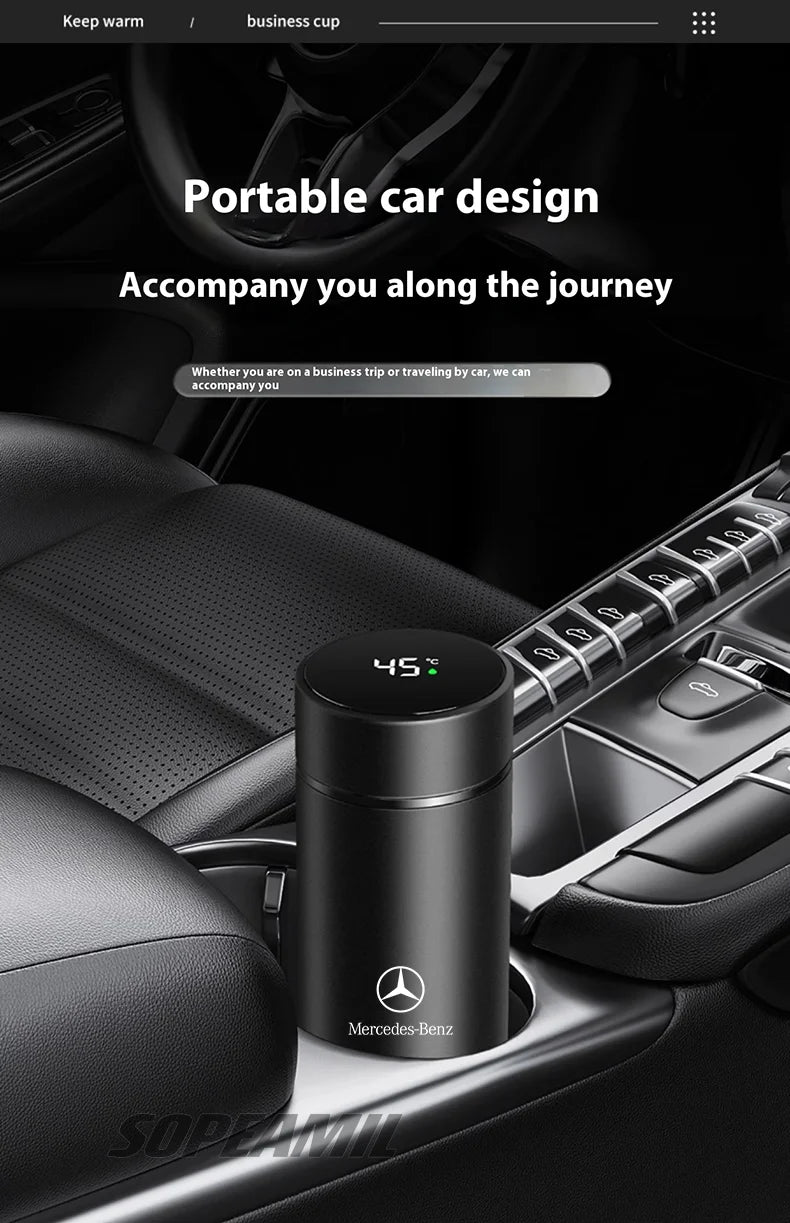 Car Vacuum Cup Thermos Mug Temperature Display Coffee Cup Mercedes-Benz A C E S Class A35 A45 C43 CLA CLS GLA GLC GLK ML SL Vito - LKBA