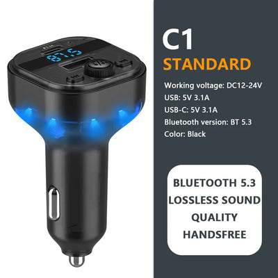 Bluetooth 5.3 FM Transmitter Handsfree Car AUX Radio Modulator MP3 Player with 22.5W & PD30W Fast Charge Adapter Car Accessories - LKBA