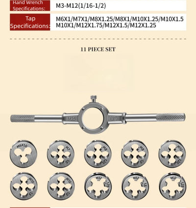 Hand Tap and Die Set with Handle for Thread Repair Rethreading Screws Combination Tool Kit Manual Socket Wrench Thread Repair - LKBA