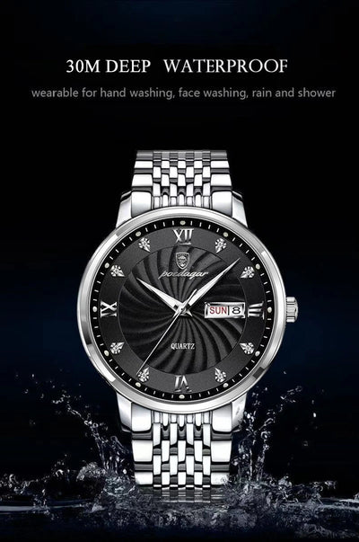 POEDAGAR Luxury Brand Man Watch Waterproof Luminous Date Week Men's Quartz Wristwatch Stainless Steel Fashion Sports Men Watches - LKBA