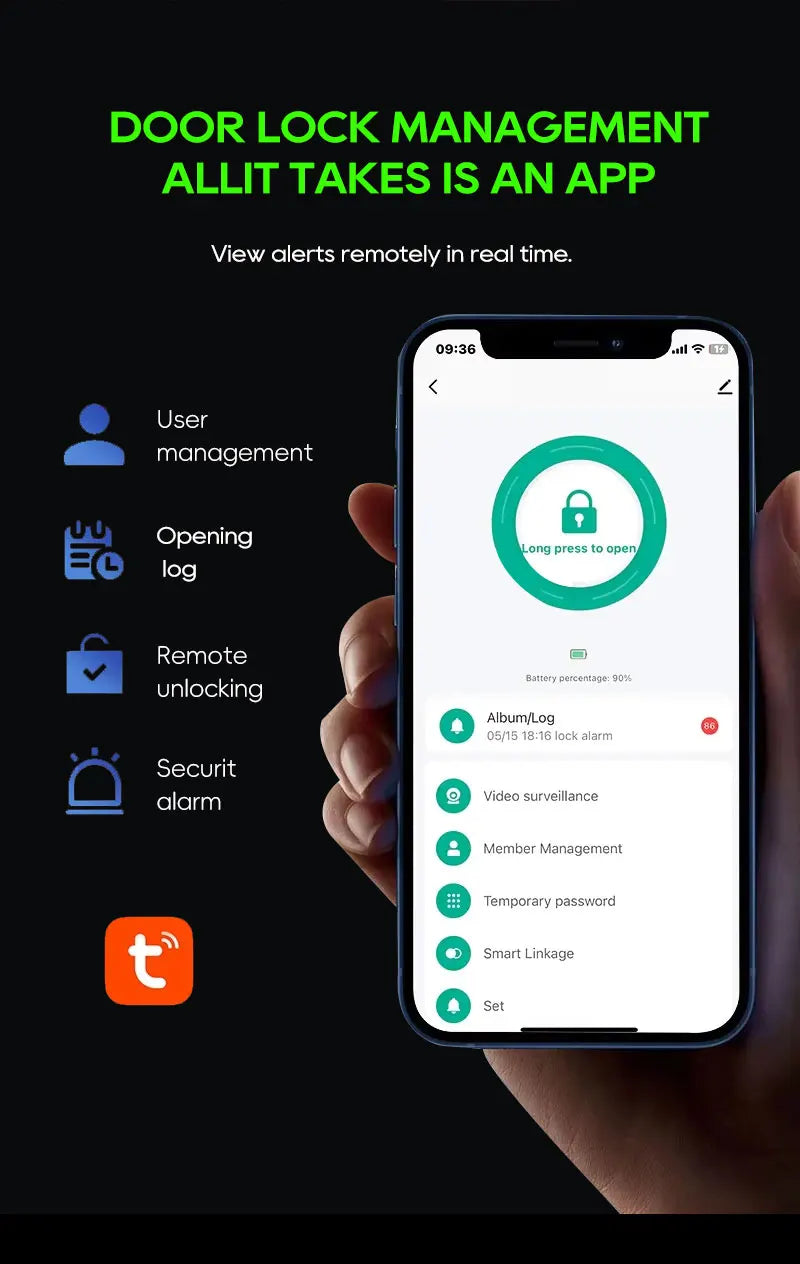 SANKESONG Tuya 3D Face Recognition Smart Lock with Security Camera Digital Electronic Intelligent Fingerprint Lock Dual Battery - LKBA