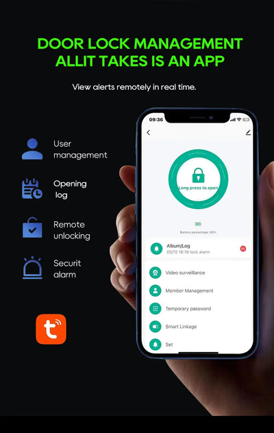 SANKESONG Tuya 3D Face Recognition Smart Lock with Security Camera Digital Electronic Intelligent Fingerprint Lock Dual Battery - LKBA