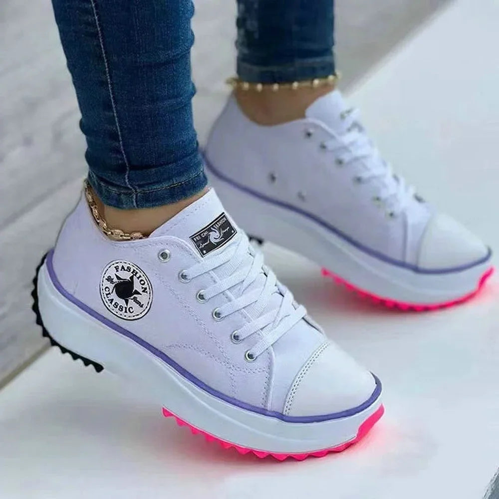 Women’s Pattern Canvas Sneakers  Casual Flat Lace-Up Shoes Zapatillas Mujer Chaussure Femme - LKBA