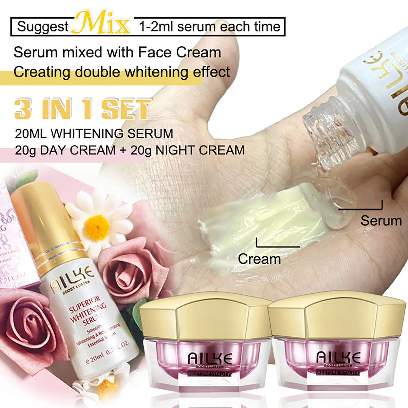 AILKE Face Cream With Hyaluronic Acid, Whitening Moisturizing Lifting Anti-aging, Women Sleeping Dry Korean Bleaching Skin Care - LKBA