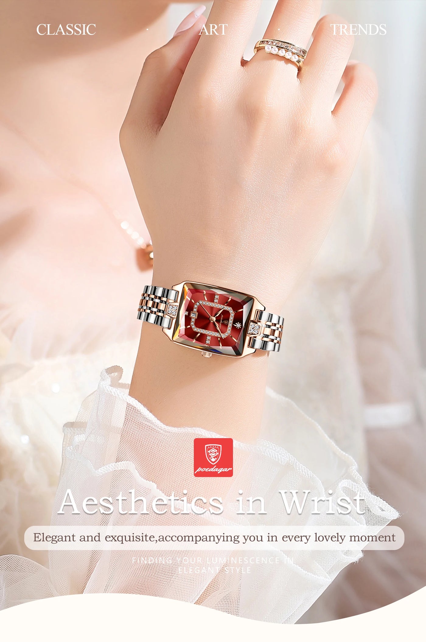 POEDAGAR Luxury Rectangle Watch For Woman Waterproof Calendar Simple Ladies Watch Fashion Stainless Steel Quartz Women's Watches - LKBA