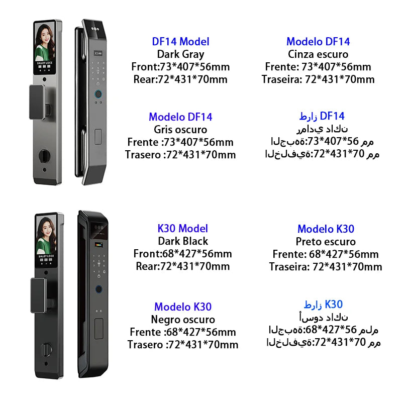 Tuya APP Smart Life APP Control Voice Intercom Smart Lock 3D Face Recognition Fingerprint Password Smart Door Lock with Camera - LKBA