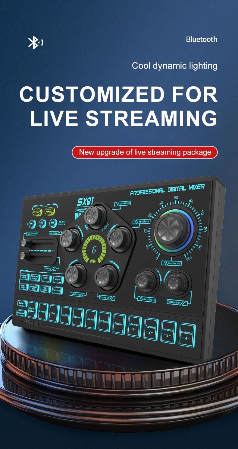 Audio Mixer with Voice changer, Podcast Mixer, Sound Card for Phone Gaming Karaoke Studio Live Streaming Podcast - LKBA