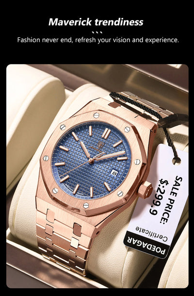 POEDAGAR Luxury Business Man Wristwatch Waterproof Luminous Date Men Watch Stainless Steel Fashion Quartz Watches For Men Reloj - LKBA