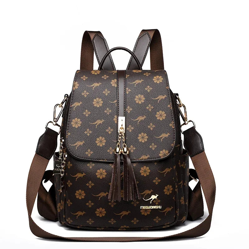 Ladies Backpack Designer High Quality Leather Women Bag Luxury Fashion Printing Tassel School Bags Large Capacity Backpacks Sac - LKBA