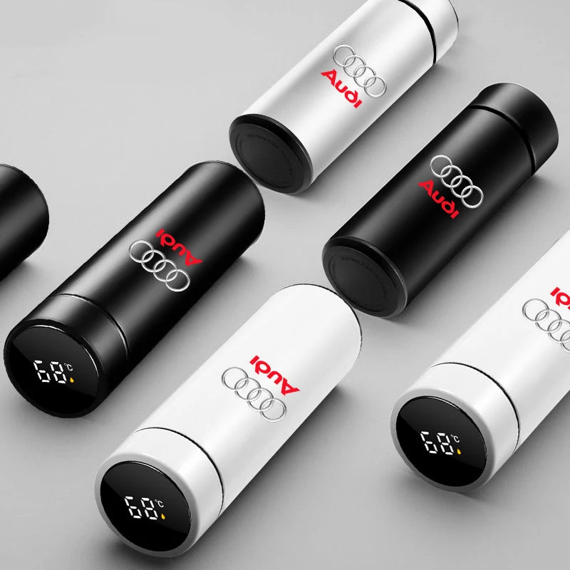 New Car Smart Thermos Bottle Temperature Stainless Travel Mug Emblem For Audi A7 A8 A3 A4 A5 A6 TT Q3 Q5 Q7 A1 B5 B6 B7 B8 B9 8P - LKBA