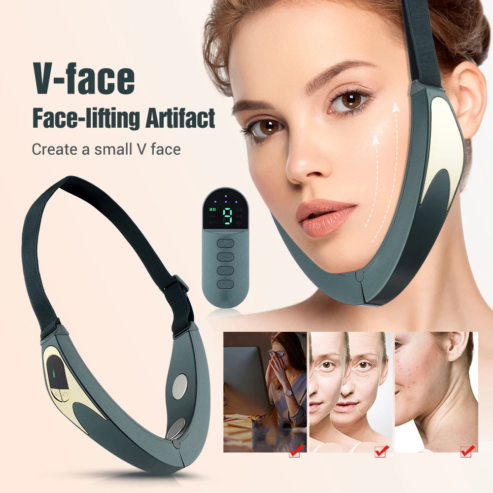 Electric V-face Face Lift Device 6Mode Heated Skin Rejuvenation Double Chin V Face Vibration Massager Wireless Remote Control - LKBA