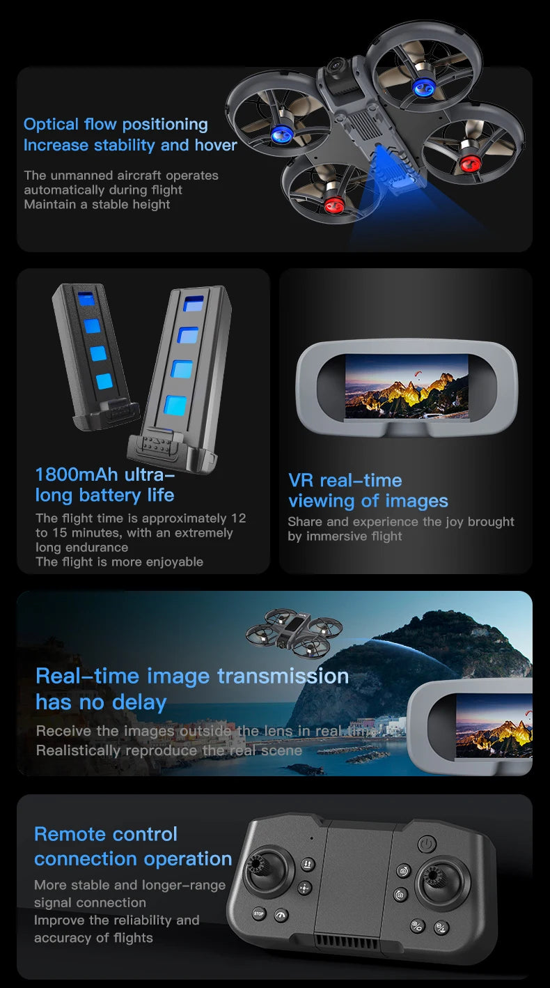 New X226 Mini RC Drone with Professional 8K HD Dual Camera 6Axis Headless Mode 360 Fly Remote Quadcopter - LKBA