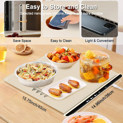 Electric Warming Tray Foldable Food Warmer Fast Heating Portable Dining Table Warmer Food Warmer Mat with Full Surface Heating - LKBA
