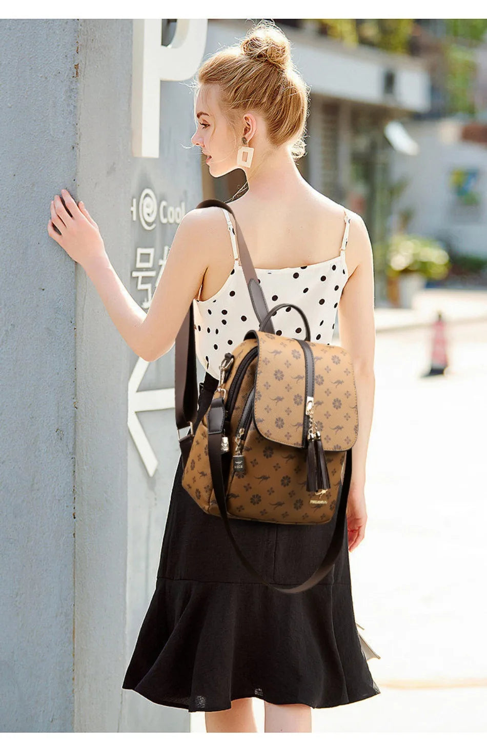 Ladies Backpack Designer High Quality Leather Women Bag Luxury Fashion Printing Tassel School Bags Large Capacity Backpacks Sac - LKBA