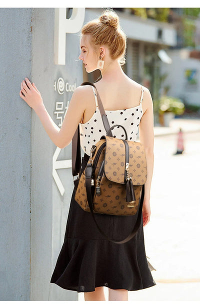 Ladies Backpack Designer High Quality Leather Women Bag Luxury Fashion Printing Tassel School Bags Large Capacity Backpacks Sac - LKBA