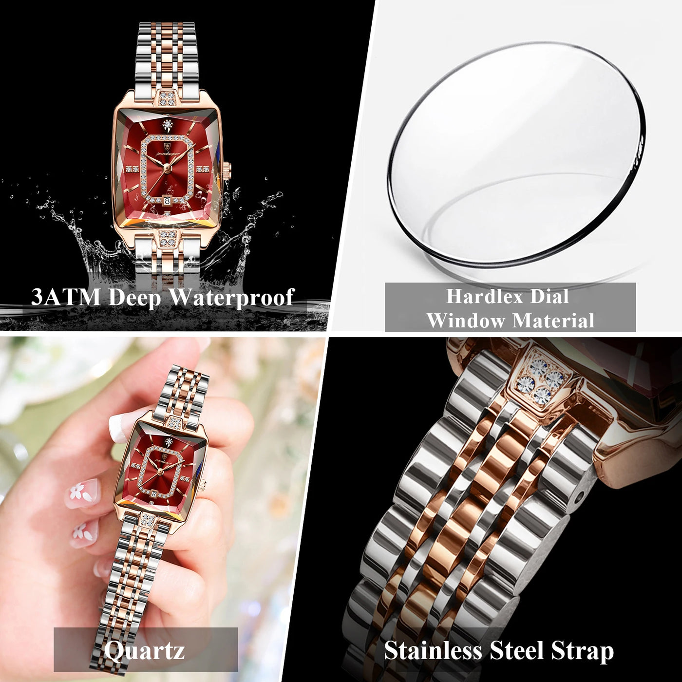 POEDAGAR Luxury Rectangle Watch For Woman Waterproof Calendar Simple Ladies Watch Fashion Stainless Steel Quartz Women's Watches - LKBA