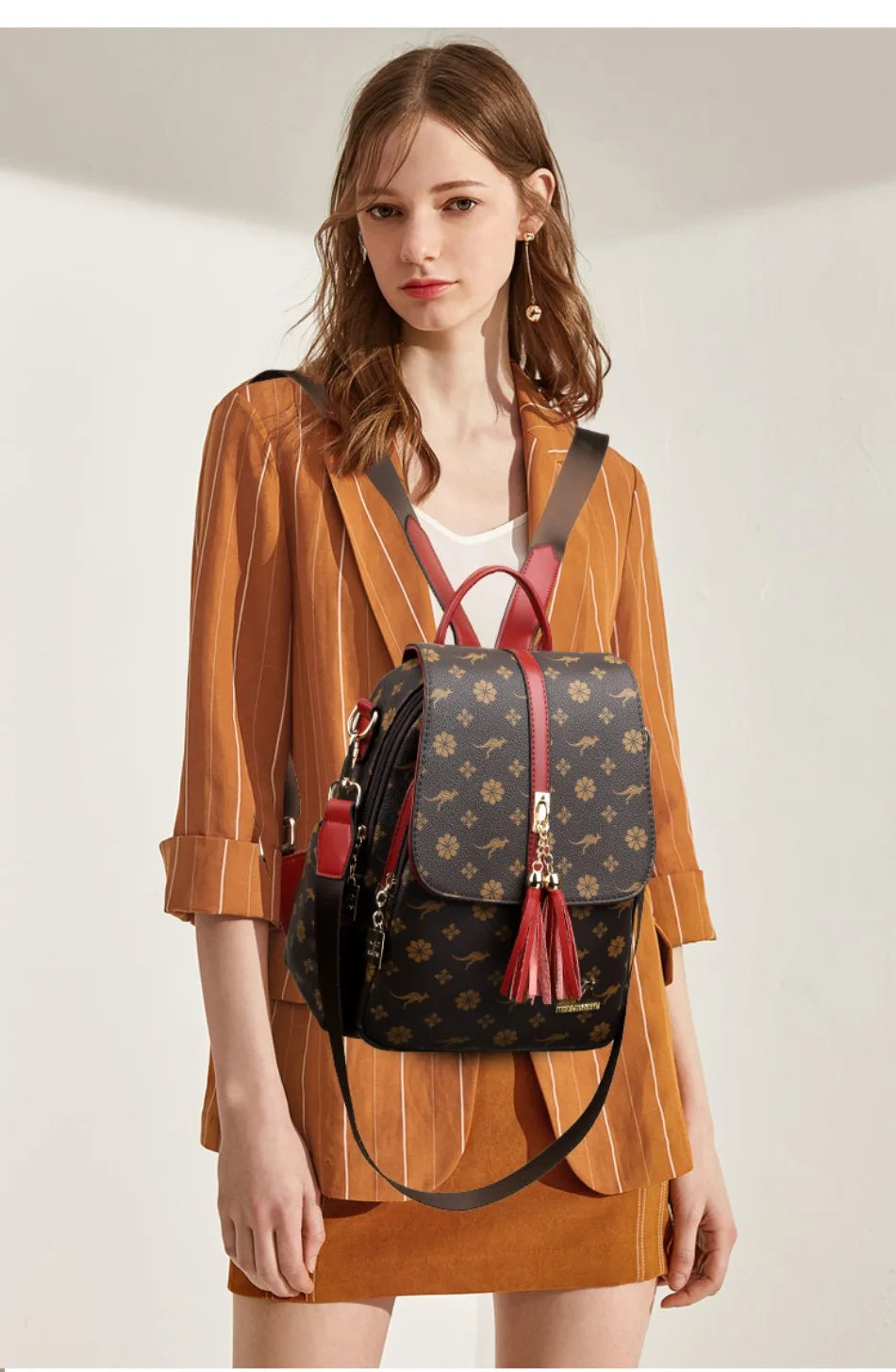 Ladies Backpack Designer High Quality Leather Women Bag Luxury Fashion Printing Tassel School Bags Large Capacity Backpacks Sac - LKBA