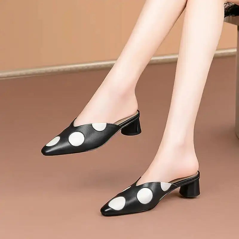 Women Cute Sweet High Quality Beige Bezel Slip on Stiletto Lady Classic Comfort Stylish Heel Shoes Zapato Negro Tacon E5867 - LKBA