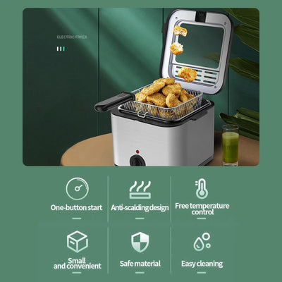 2.5L Electric Fryer Household Mini Electric Fryer 1000W Multiple Function Stainless Steel Fryer Kebab French Fries Machine - LKBA