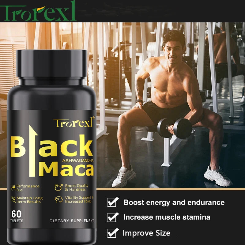 Organic Black Maca Pills 60 Tablets Men Enhancing Supplement Improve Size Endurance Promotes Healthy Energy - LKBA