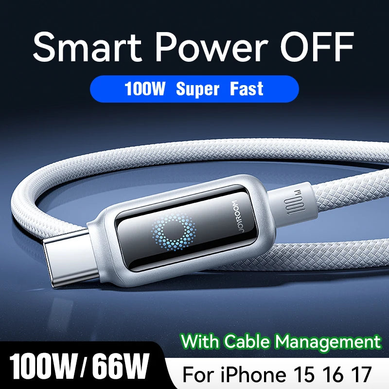 Joyroom 100W USB C Cable Automatic Power Off Fast Charge Type C Cable For iPhone 16 15 Pro Max  Xiaomi Sumsang Huawei - LKBA