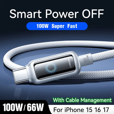 Joyroom 100W USB C Cable Automatic Power Off Fast Charge Type C Cable For iPhone 16 15 Pro Max  Xiaomi Sumsang Huawei - LKBA