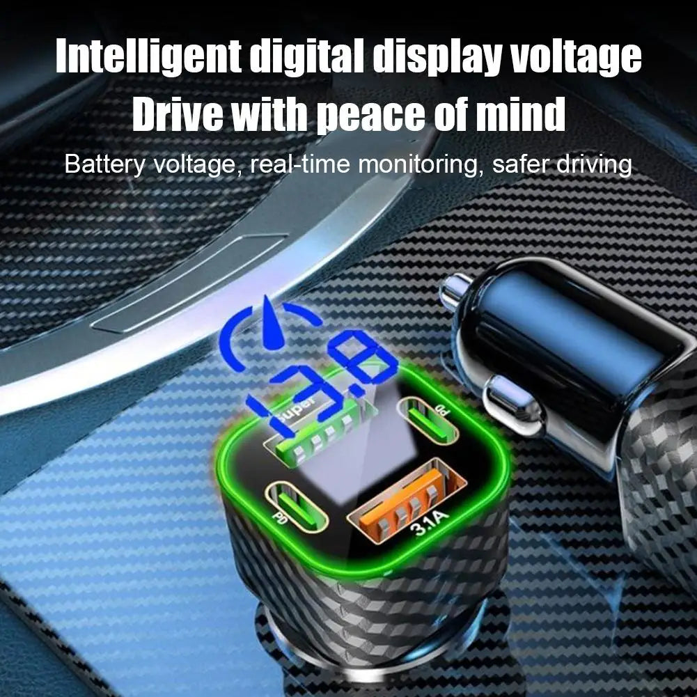 380W USB C Car Phone Charger Dual PD USB Charger With Voltage Display Super Fast Charge Adapter For IPhone Oppo - LKBA