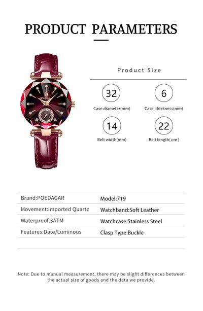 POEDAGAR Top Luxury Watches For Women Waterproof Leather High Quality Quartz Woman's Watch Casual Fashion Ladies Wristwatch Gift - LKBA