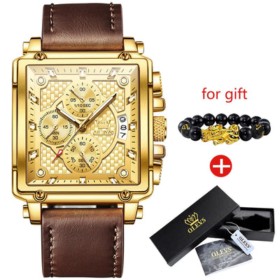 OLEVS Men's Top Brand Square Quality Quartz Wristwatch Chronograph Waterproof Original Watch for Man Luminous Date Luxury - LKBA