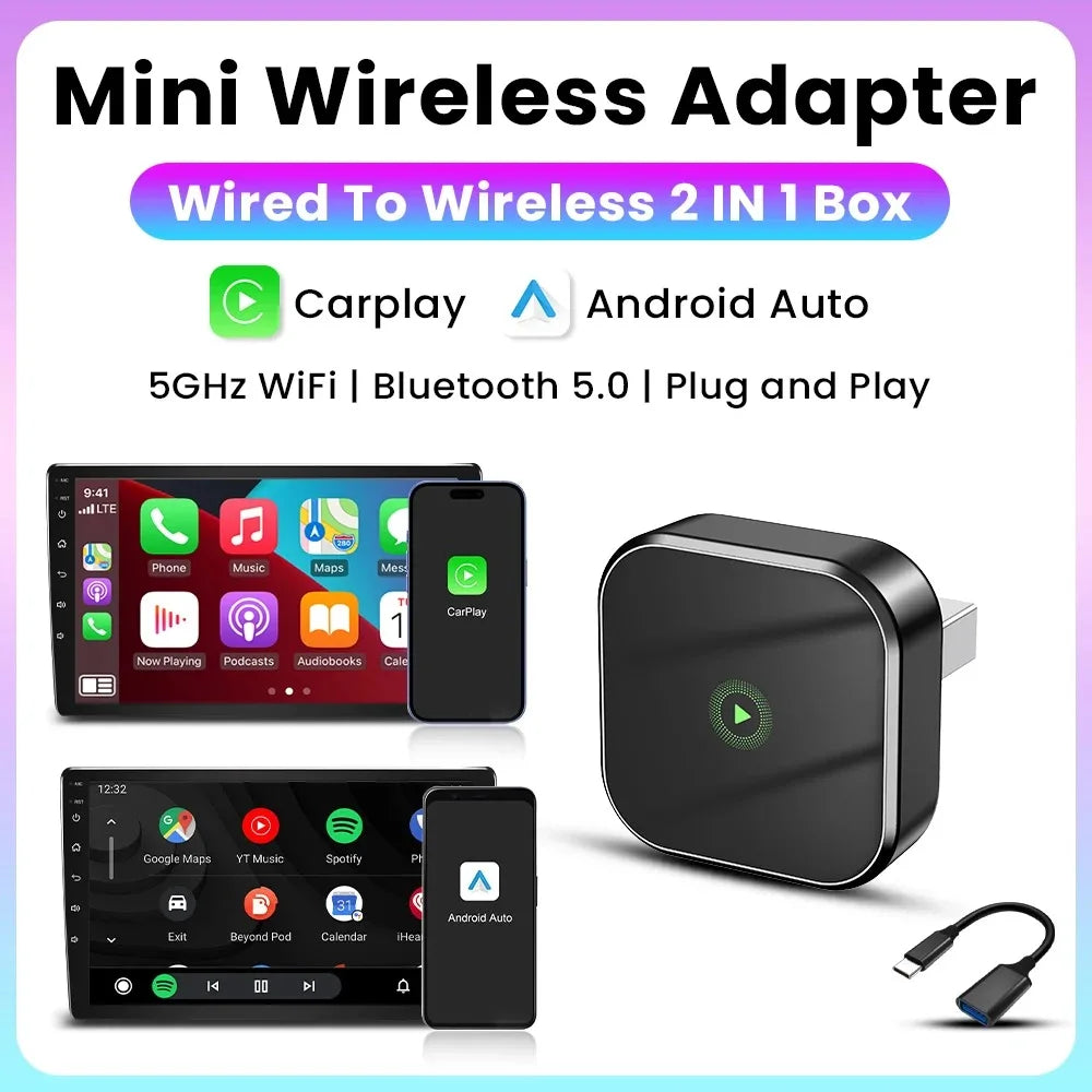 2-in-1 Wireless CarPlay Dongle Wired to Wireless Android Auto Adapter AI Smart Box Car Intelligent Systems For Car With CarPlay - LKBA