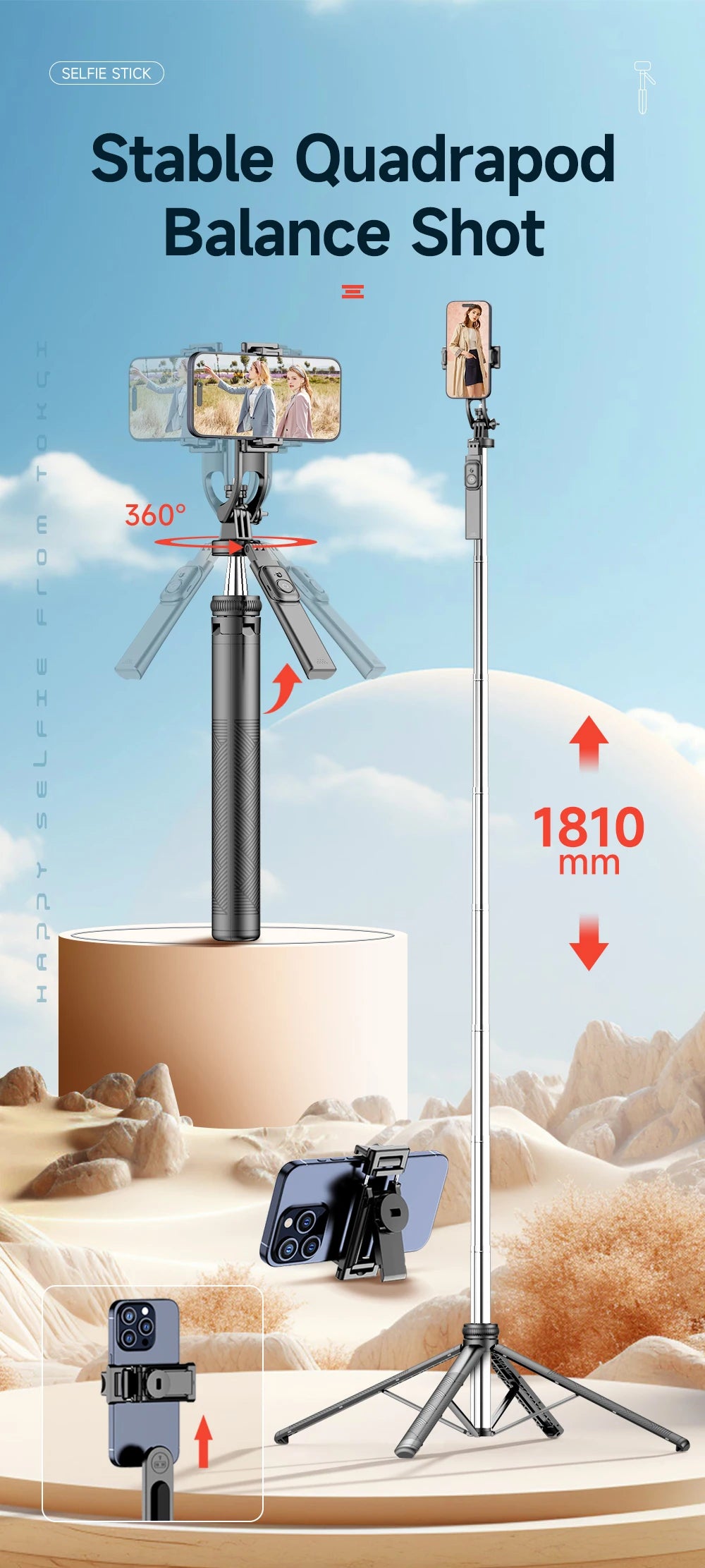 TOKQI Extendable Tripod with Bluetooth Remote,1/4'' Screw,Phone Holder,72inch Monopod for Smartphone Camera Projector brackets - LKBA