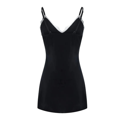 Sexy Sleepwear Women Lace Silk Satin V-Neck Nightgown Split Hem Soft Lingerie Night Dress Sleeveless Sleepwear Female Clothes - LKBA