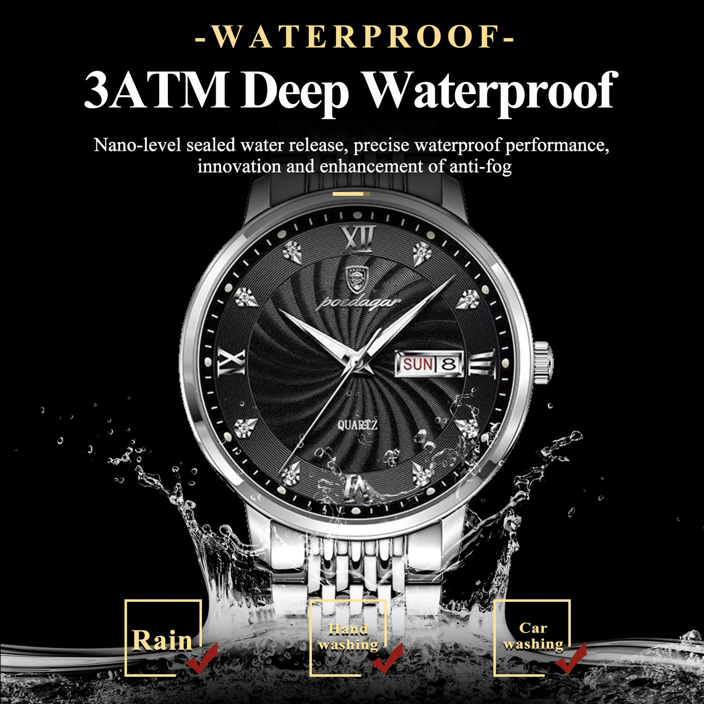 POEDAGAR Luxury Brand Man Watch Waterproof Luminous Date Week Men's Quartz Wristwatch Stainless Steel Fashion Sports Men Watches - LKBA