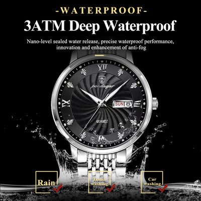 POEDAGAR Luxury Brand Man Watch Waterproof Luminous Date Week Men's Quartz Wristwatch Stainless Steel Fashion Sports Men Watches - LKBA