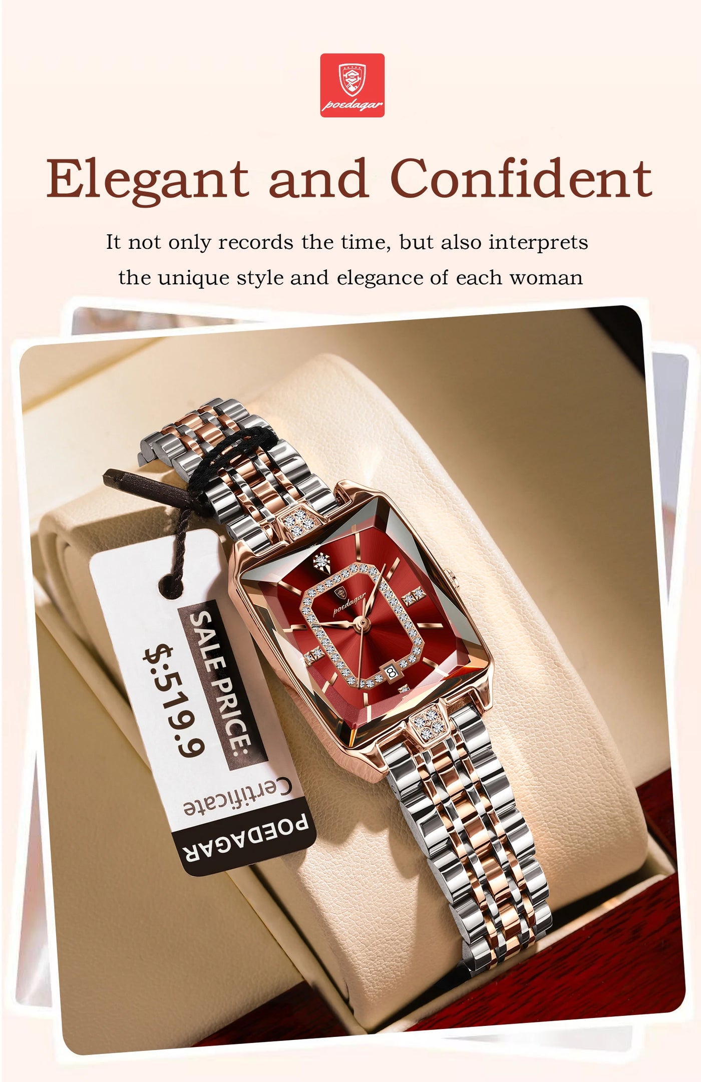 POEDAGAR Luxury Rectangle Watch For Woman Waterproof Calendar Simple Ladies Watch Fashion Stainless Steel Quartz Women's Watches - LKBA