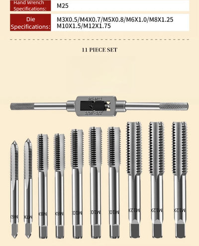 Hand Tap and Die Set with Handle for Thread Repair Rethreading Screws Combination Tool Kit Manual Socket Wrench Thread Repair - LKBA