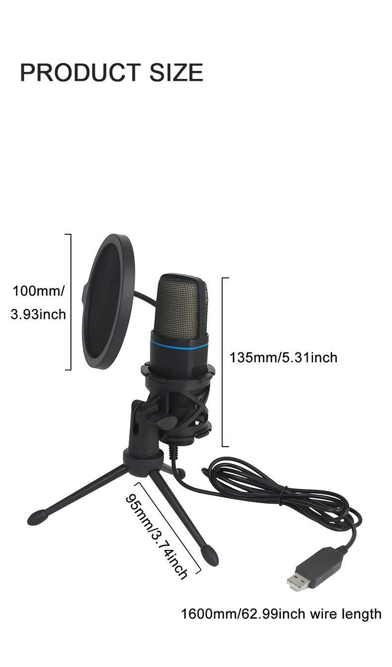 USB Microphone RGB Microphone Condenser Wire Gaming Mic for Podcast Recording Studio - LKBA